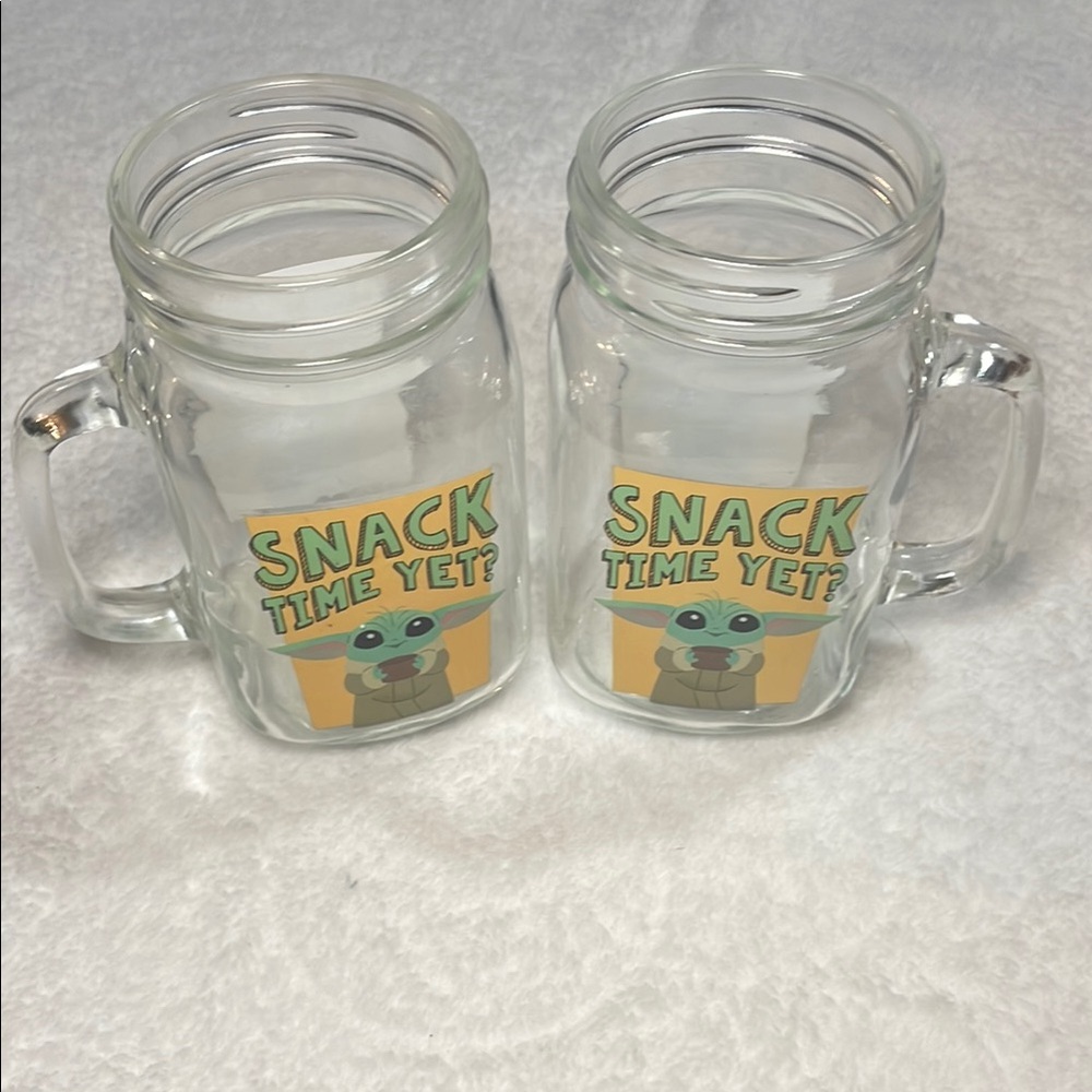 Lucas Films Baby Yoda Snack Time Yet? Glass Mason Jar Set Glasses